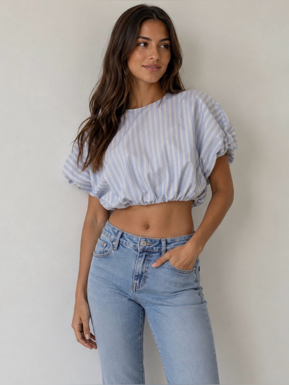 Blue & white striped Gianni Bini cropped blouse